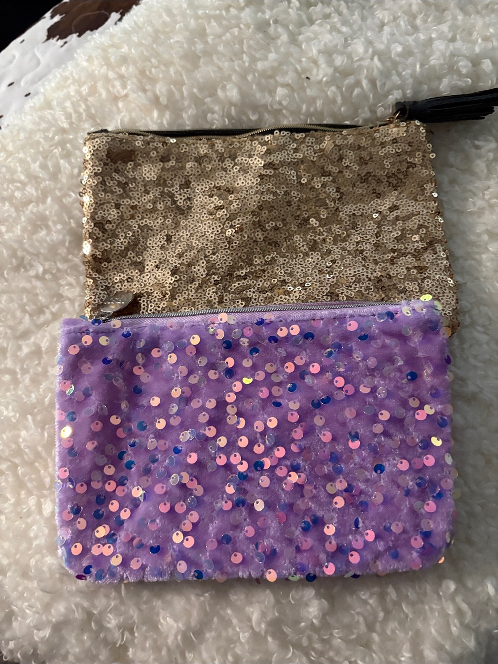 ipsy Two-Tone Sequin Cosmetic Pouches - Purple and Gold